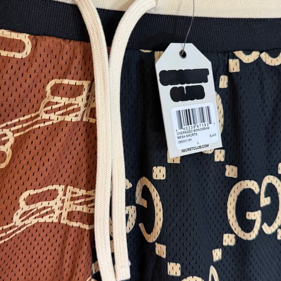 •NWT• SECRET CLUB OVERSIZED MONOGRAM
MESH SHORTS Large Gold/Brown • NEW - Picture 12 of 15